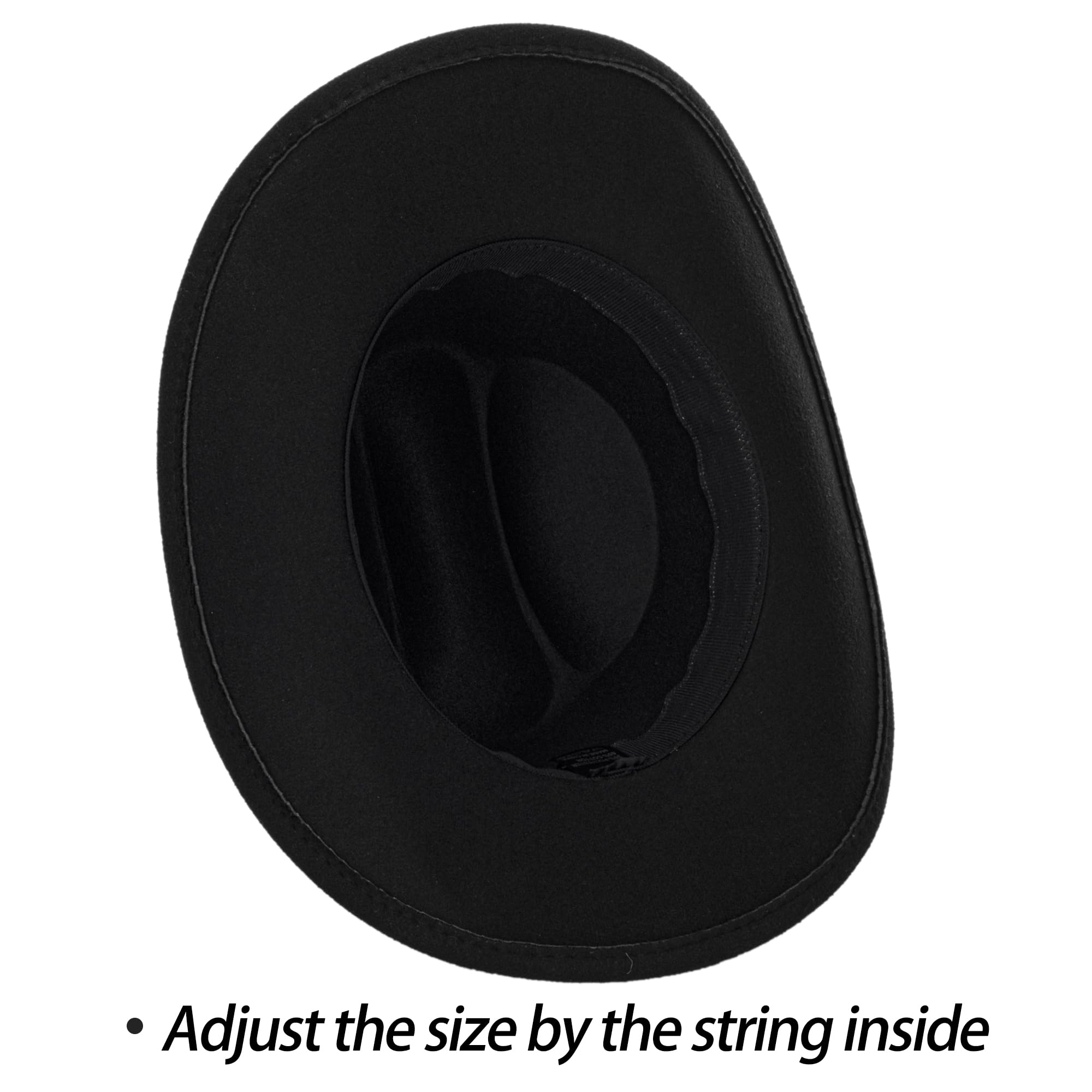 Western Cowboy Hat for Men Women - Classic Felt Wide Brim Fedora Hat with Belt Buckle Black