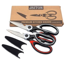 jsiton ultra sharp premium heavy duty kitchen shears and multi purpose scissors (pack of 2,black white & black red)