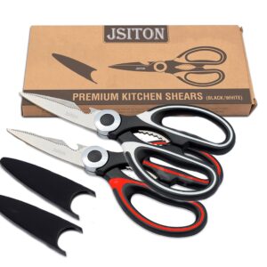 JSITON Ultra Sharp Premium Heavy Duty Kitchen Shears and Multi Purpose Scissors (Pack of 2,Black White & Black Red)