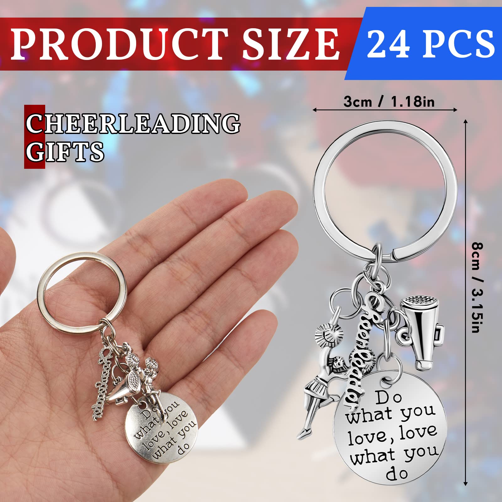 Henoyso Cheerleader Charm Keychain Cheerleading Gifts Cheer Stuff Cheer Team Gifts Cheer Jewelry for Girls Women (24 Pcs)