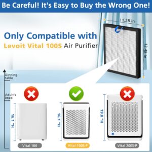 2 Pack Vital 100S Replacement Filter Compatible with LEVOIT Vital 100S Air Purifie-r, 3-in-1 H13 Grade True HEPA, High-Efficiency Activated Carbon Vital 100S-P Filter, Vital 100S-RF