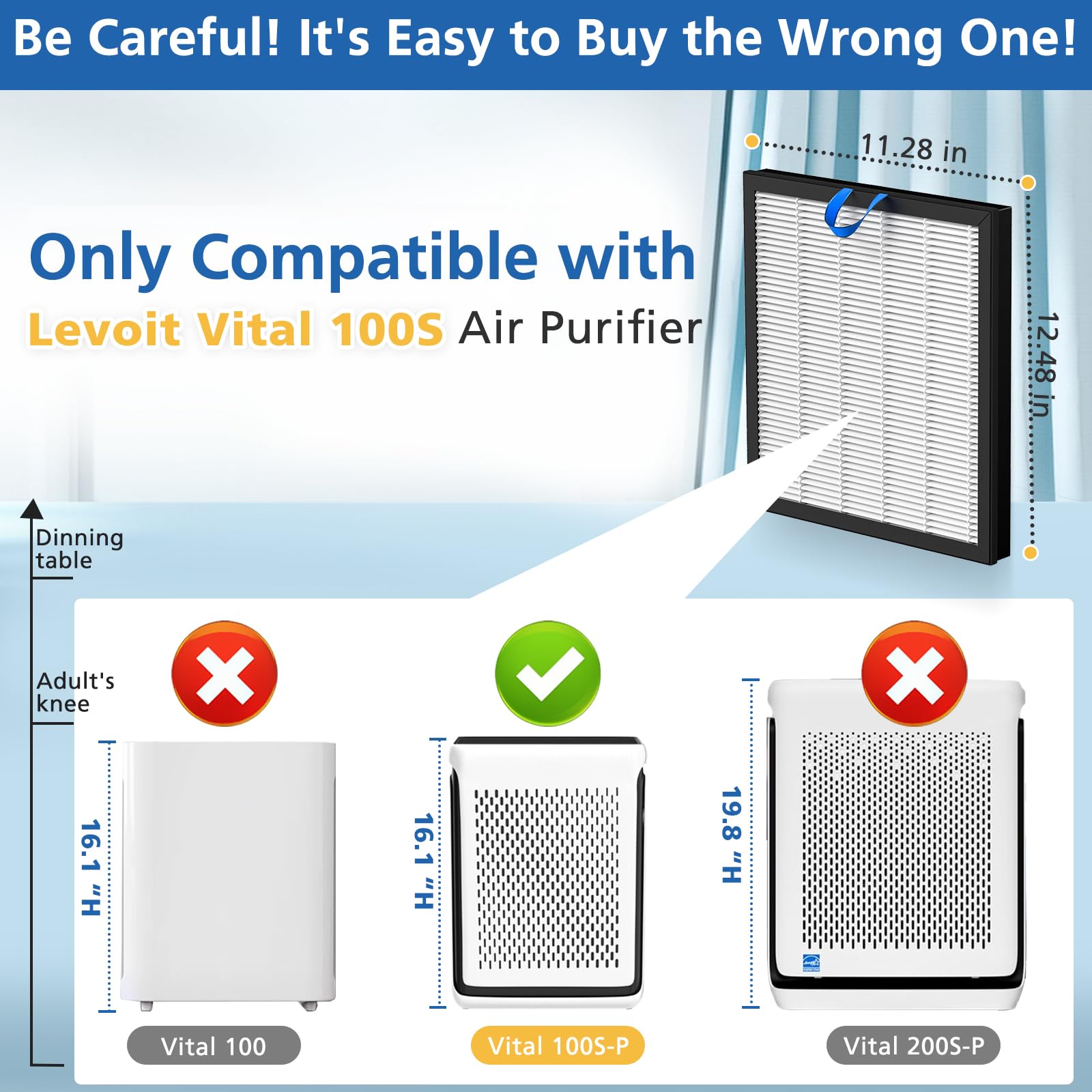 2 Pack Vital 100S Replacement Filter Compatible with LEVOIT Vital 100S Air Purifie-r, 3-in-1 H13 Grade True HEPA, High-Efficiency Activated Carbon Vital 100S-P Filter, Vital 100S-RF