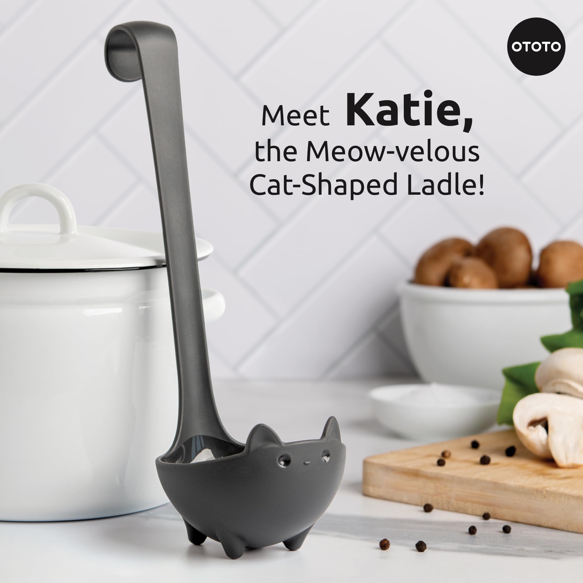 NEW!! Katie Cat Soup Ladle by OTOTO - Halloween Gifts Black Cat, Gothic Gifts, Gifts for Cat Lovers - Spooky Cat Gift, Cute Kitchen Accessories, Funny Kitchen Gadgets, Fun Gifts (Katie Cat, Black)