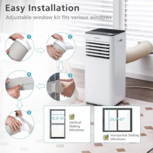 COSTWAY 10000 BTU Portable Air Conditioner, with Fan & Dehumidifier Mode, Quiet AC Unit with Sleep Mode, 2 Speeds, 24H Timer, LED Display, Remote Control, Cool Rooms up to 350 Sq.Ft for Bedroom, Dorms