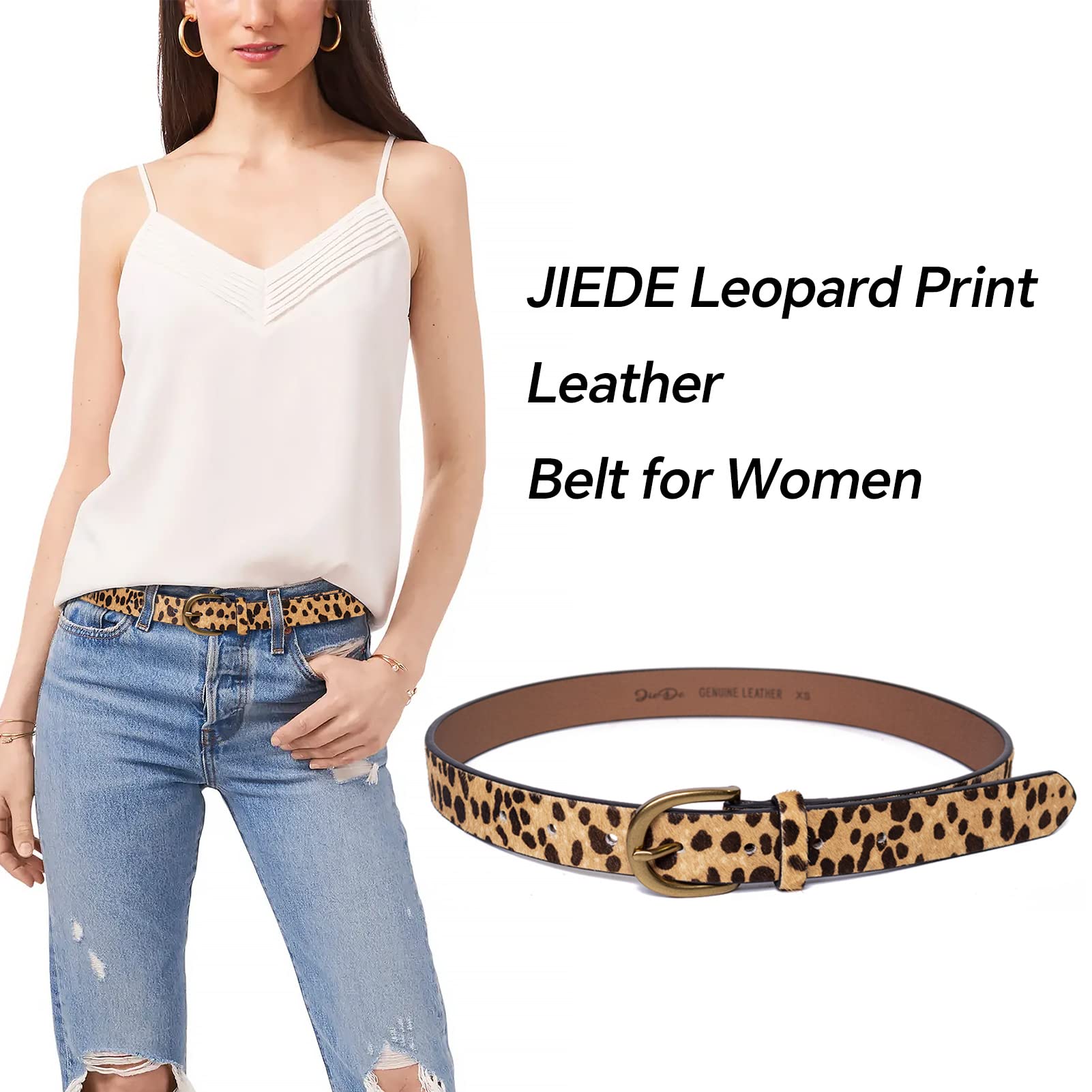 JIEDE Womens Leopard Print Belt Animal Print Belt for Women Leather Waist Belt Zebra Belts for Jeans/dress(Leopard Width-28mm,M - Fits Waist 33''-37'')