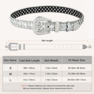 AWAYTR Rhinestone Belt for Women Men - Western Cowgirl Sequin Diamond Bling Studded Belts for Jeans Pants (100cm, Silver)