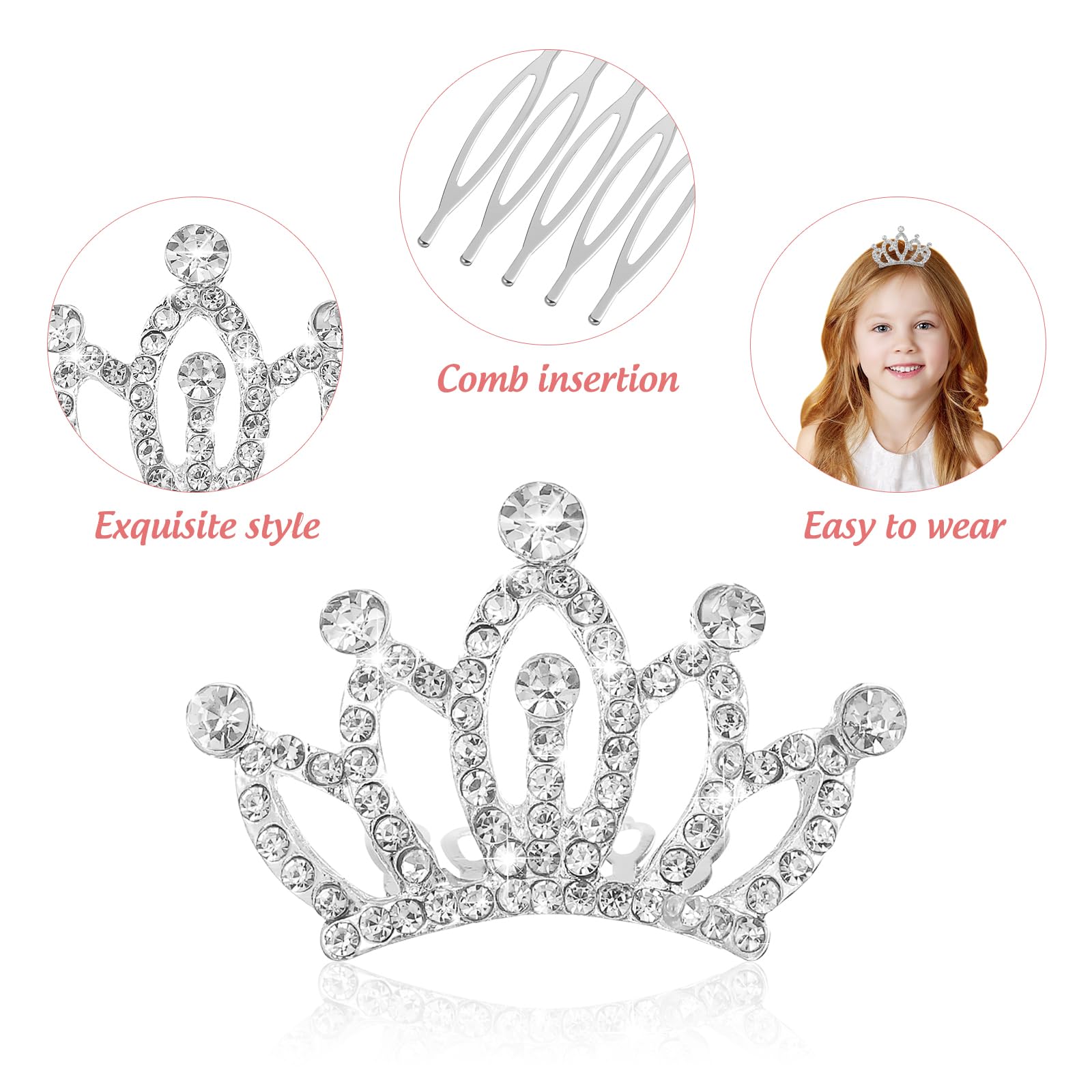 minkissy 4pcs Crown Comb Hair Clips Medium Girl Hair Clips Combs for Kids Cute Tiaras Small Rhinestone Tiara Mini Rhinestone Mini Tiara Crowns for Little Girls Kids Party Headdress Silver