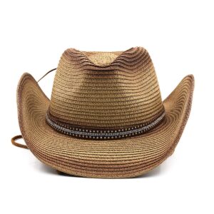 Mens Straw Cowgirl Cowboy Hat Women Floppy Packable Wide Brim Sun Hat UPF50 Western Panama Travel Beach Cap Fedora Bucket Hat Khaki