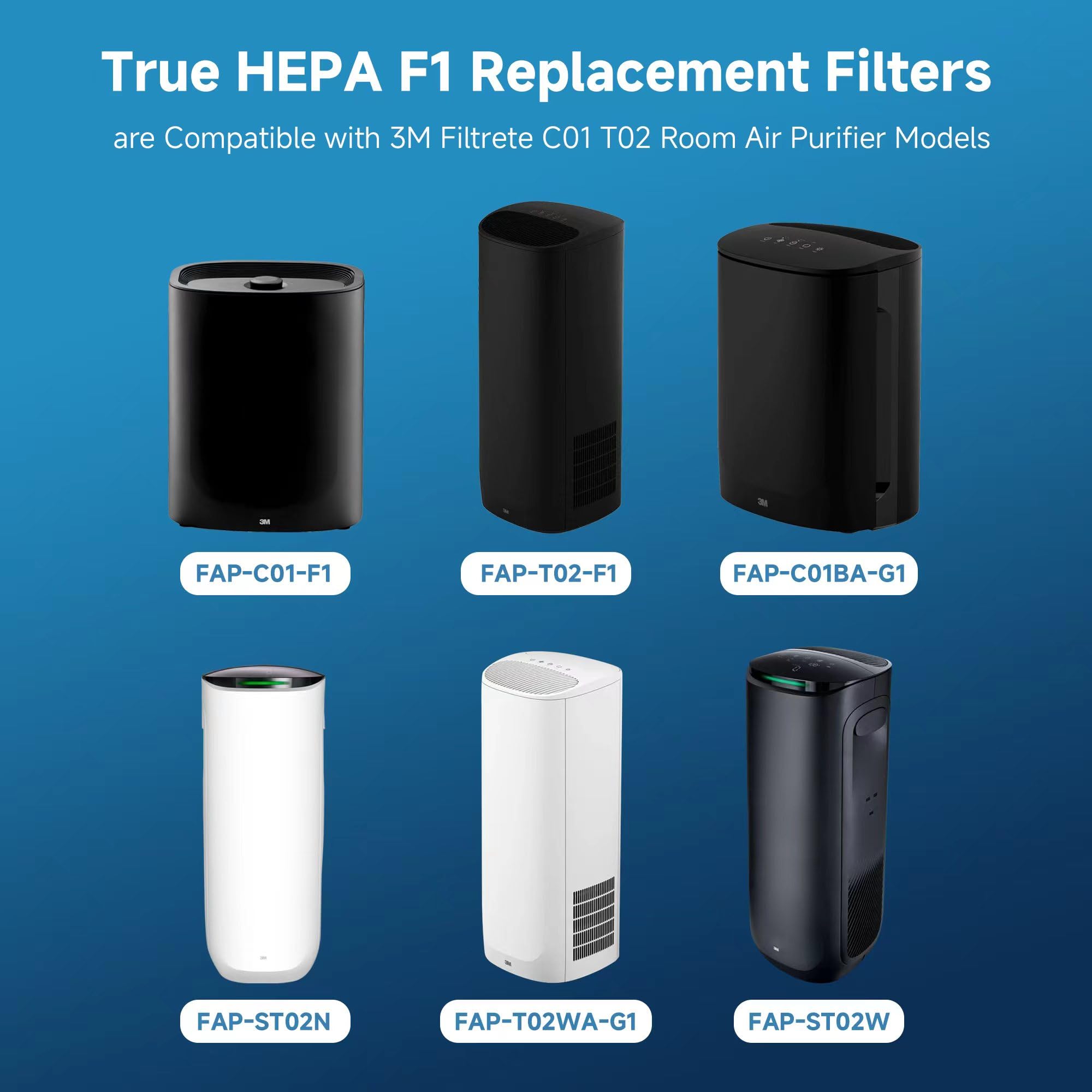 4 Packs F1 True HEPA Repalcement Filters Compatible with 3M Filtrete C01 T02 Series FAP-C01-F1,FAP-T02-F1, FAP-C01BA-G1 and FAP-T02WA-G1 Air Puri Fier