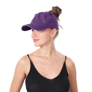 Womens Criss Cross Ponytail Baseball Cap Distressed Ponytail Hat High Messy Bun Ponycap Outdoor Sports Dad Hat Purple