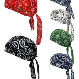 Cotton Doo Rags Skull Bandana Motorcycle Dew Rags Head Wrap Cycling Sweat Hard Helmet Liner Paisley Chef Hats Do Rag Welder Welding Rag Caps for Men and Women (Paisley Pack)