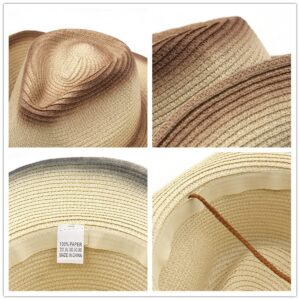 Mens Straw Cowgirl Cowboy Hat Women Floppy Packable Wide Brim Sun Hat UPF50 Western Panama Travel Beach Cap Fedora Bucket Hat Khaki