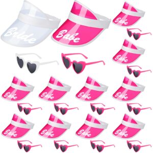 Mepase 24 Pcs Bachelorette Visors and Bride Heart Shaped Sunglasses Set Bride Sun Hats for Women Wedding(White, Rose)