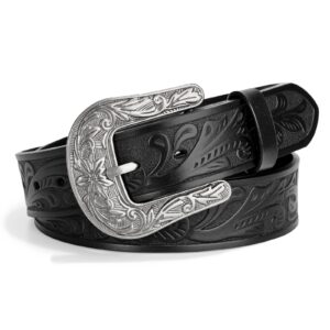 WOWOGO Western Belts for Women Men Cowboy Cowgirl Floral Engraved Leather Belt Strap Vintage Embossed Buckle