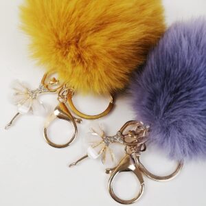 CIEOVO Cieovo18 Pieces Fluffy Pom Poms Keychains Pompoms Keyring With Dancing Girl Keychain for Girls Bag Craft Decoration