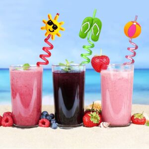 24 Beach Drinking Straws Beach Ball Pool Summer Birthday Party Supplies Decorations with 2 PCS Cleaning Brushes