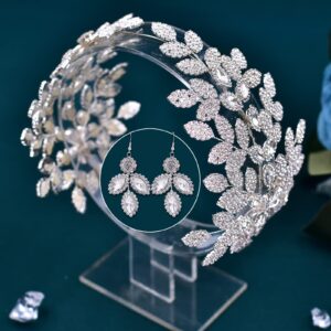 ULAPAN Wedding Hair Bands for brides Bridal Headpieces Hair Accessories Rhinestones Silver Bride and Women (Silver headbang and earrings)