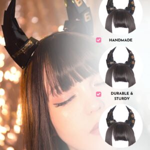 MOEFLAVOR Cyber Succubus Headband | Devil Horns Kawaii Anime Cyberpunk Head Band Matches Any Halloween and Cosplay Costume