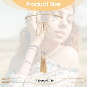 TIESOME Women's Thin Braided Belt Trendy Boho Thin Belt Waistband Tassel Braided Waist Belt for Skirt Dress (Gold)