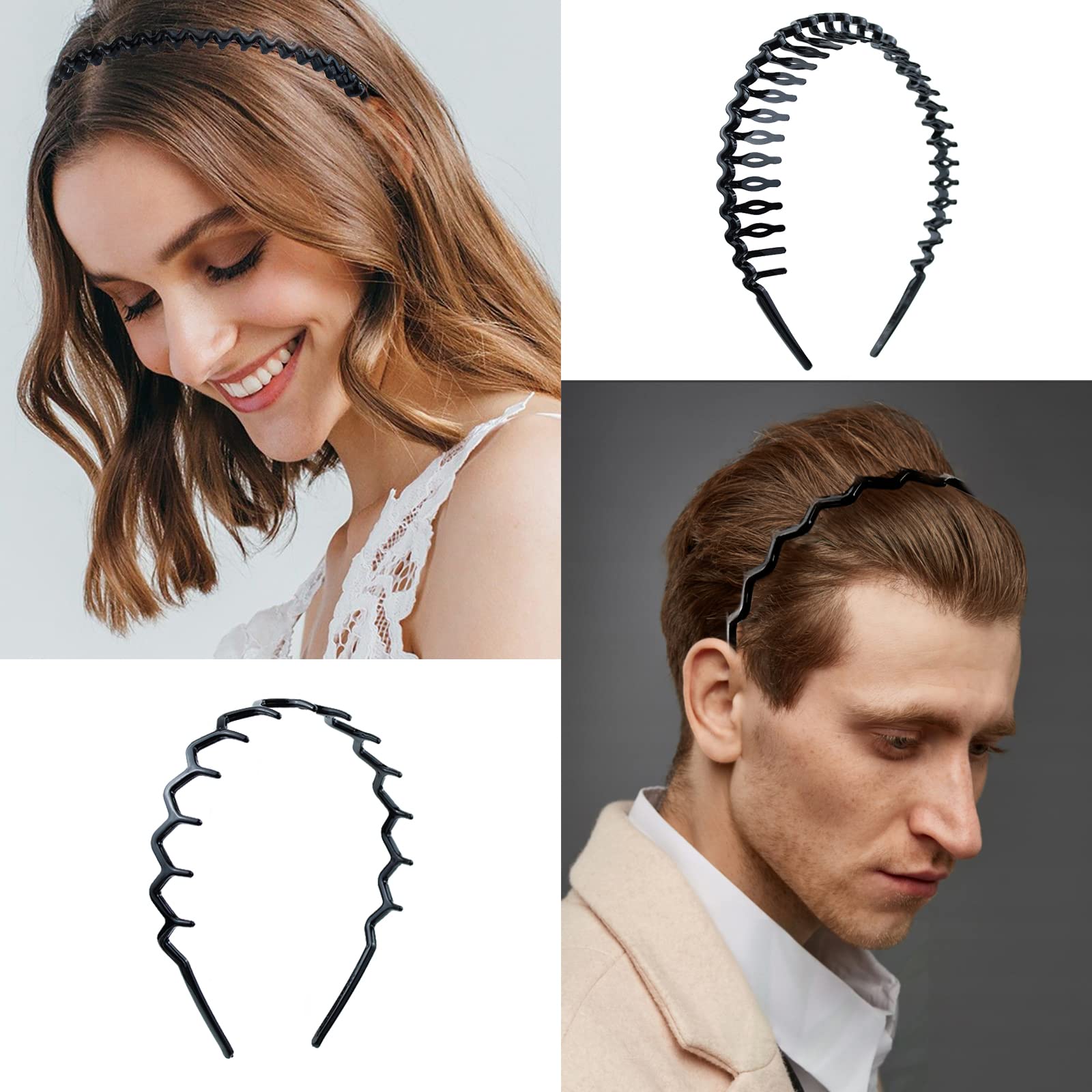 8 PCS Non Slip Fashion Plastic Headbands with Teeth Skinny Hair Band Combs Hair Hoop Hair Accessory for Women Men Hair Decorations (Black, Brown)