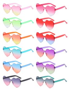 liuliubty heart shaped rimless sunglasses, bachelorette party cool sunglasses 12 pack, colorful plastic funky sunglasses party favors (gradient colors)