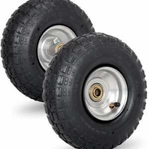 4.10/3.50-4 Pneumatic Tire, 10" Tire and Wheel, 2 Pack, with 2.2" Offset Hub, 5/8" Axle Bore Hole, Sealed Bearings, for Hand Truck Trolley Dolly Cart