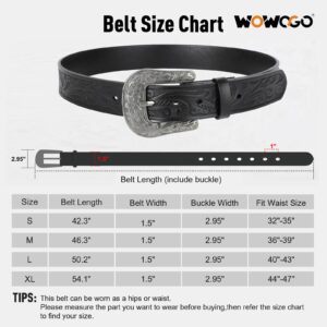 WOWOGO Western Belts for Women Men Cowboy Cowgirl Floral Engraved Leather Belt Strap Vintage Embossed Buckle