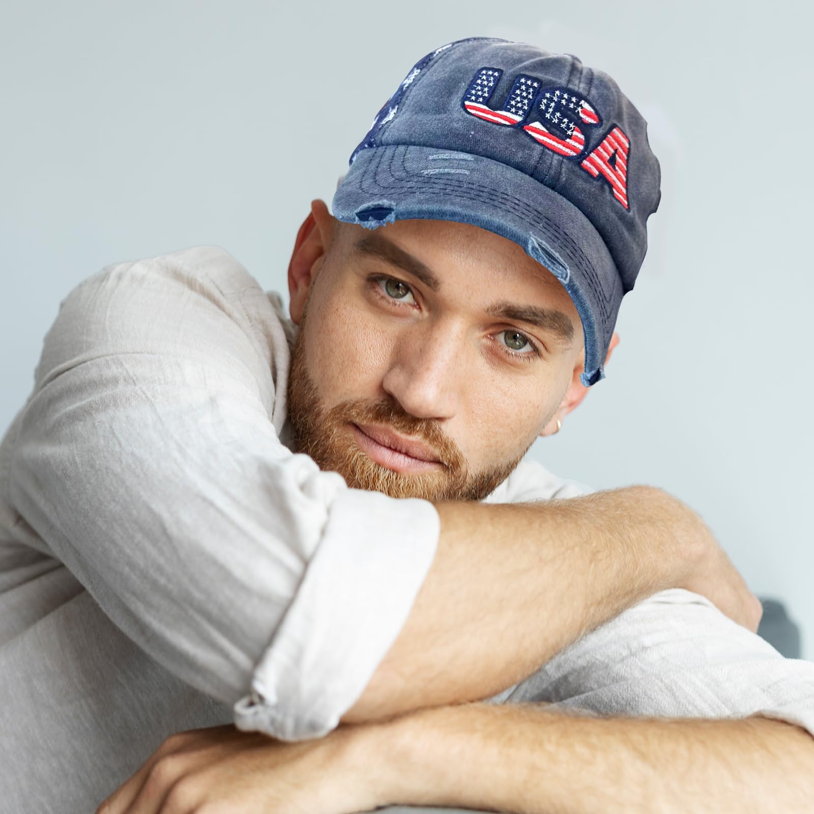 American Flag Baseball Cap for Men Women 4th of July Adjustable Embroidery Washed Distressed Cotton USA Trucker Dad Hat