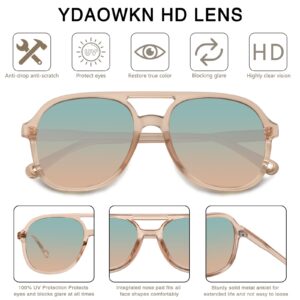 YDAOWKN Retro Square Aviator Sunglasses for Womens Mens Vintage 70s Double Bridge Sun Glasses