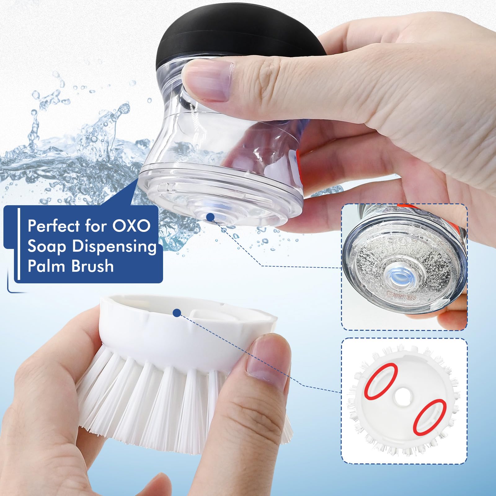 Palm Brush Refills for OXO Good Grips Soap Dispensing Dish Brush - 4 Pack Cleaning Replacement Brush Head for OXO Palm Brush(White)