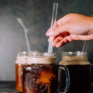 [12 Pcs] Reusable Glass Straws Shatter Resistant - 11" x 8mm and 9" x 8mm Each Including 3 Straight and 3 Bent with 2 Cleaning Brush Perfect for 30 oz and 20 oz Tumblers Juice Coffee Cocktail Tea