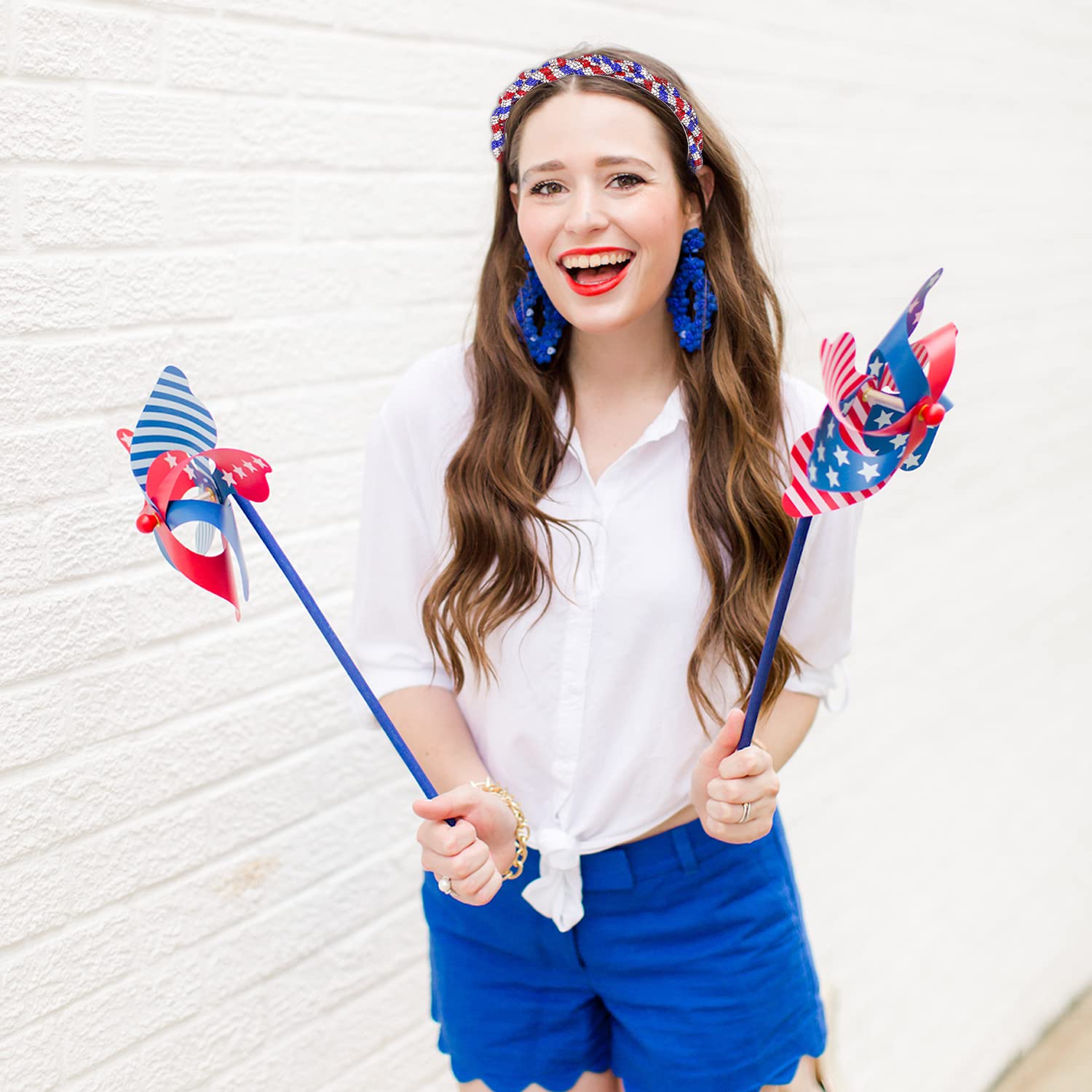 Rhinestone Headbands Patriotic Crystal Red White Blue Stripes Twist Hairband 4th of July Holiday Party Hair Accessories for Women