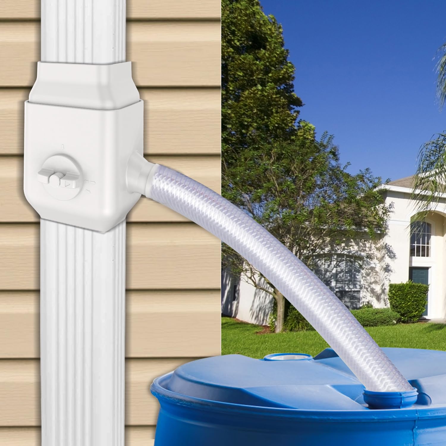 Prestantious Gutter Downspout Diverter Rainwater Diverter, Rainwater Collection System with Adjustable Valve, Fits for 2”x3”Standard Downspout, Diverts Water into Rain Barrel, 4ft. 1-1/4”Hose