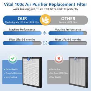 2 Pack Vital 100S Replacement Filter Compatible with LEVOIT Vital 100S Air Purifie-r, 3-in-1 H13 Grade True HEPA, High-Efficiency Activated Carbon Vital 100S-P Filter, Vital 100S-RF