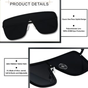 LYZOIT Rimless Oversized Square Sunglasses for Women Men Flat Top Shield Frameless Sun Glasses Super Dark Black Shades sensitive eyes