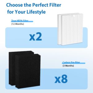 TOMORAL D360 Replacement Filter D3 Compatible with Winix D360 Air Purifier, Part Number 1712-0101-02, 2 True HEPA(H13) Filter & 8 Activated Carbon Filters