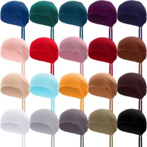 handepo 20 pcs adjustable hijab undercap muslim inner hijab cap islamic hijab for women solid color hijab underscarf cotton non slip bonnet cover hair scarf hat wrap head tie back turban, 20 colors