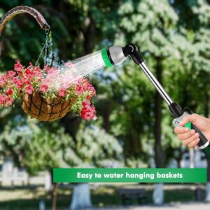 RESTMO Metal Watering Wand, Heavy Duty Garden Hose Wand with 180° Swivel Ratcheting Head, 16-Inch Hose Nozzle Sprayer with 7 Spray Patterns and Flow Control, Ideal to Water Hanging Baskets and Shrubs