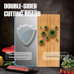 Double-Sided Meat Cutting Board,Stainless Steel/Wheat straw pp Cutting Board for meat,Dishwasher Safe,Juice Groove,16.1 * 12.2Inch