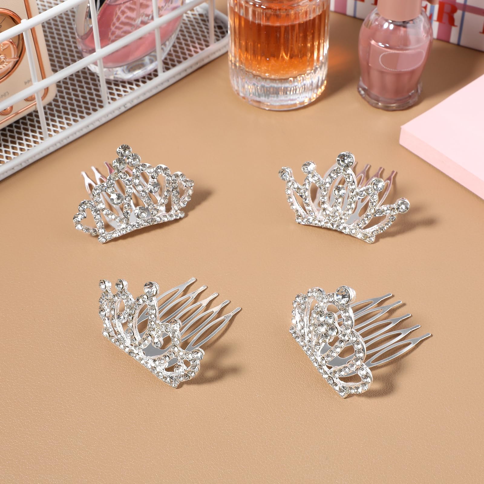 minkissy 4pcs Crown Comb Hair Clips Medium Girl Hair Clips Combs for Kids Cute Tiaras Small Rhinestone Tiara Mini Rhinestone Mini Tiara Crowns for Little Girls Kids Party Headdress Silver