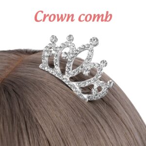 minkissy 4pcs Crown Comb Hair Clips Medium Girl Hair Clips Combs for Kids Cute Tiaras Small Rhinestone Tiara Mini Rhinestone Mini Tiara Crowns for Little Girls Kids Party Headdress Silver