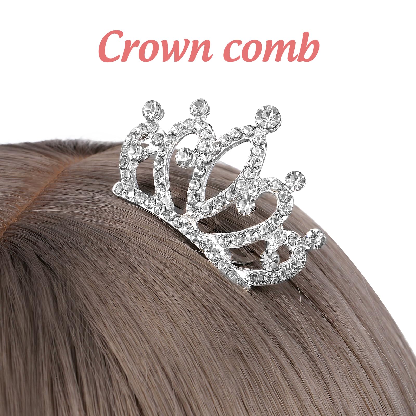 minkissy 4pcs Crown Comb Hair Clips Medium Girl Hair Clips Combs for Kids Cute Tiaras Small Rhinestone Tiara Mini Rhinestone Mini Tiara Crowns for Little Girls Kids Party Headdress Silver