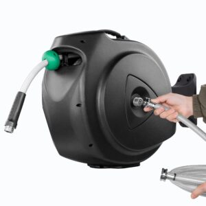 AQUAZILLA Retractable Garden Hose Reel 100FT +6FT 5/8", Durable Wall Mounted Water Hose Reel- Smooth Automatic Rewind, Lock Hose in Any Lenght, 180°Swival Bracket, 9 Pattern Sprayer