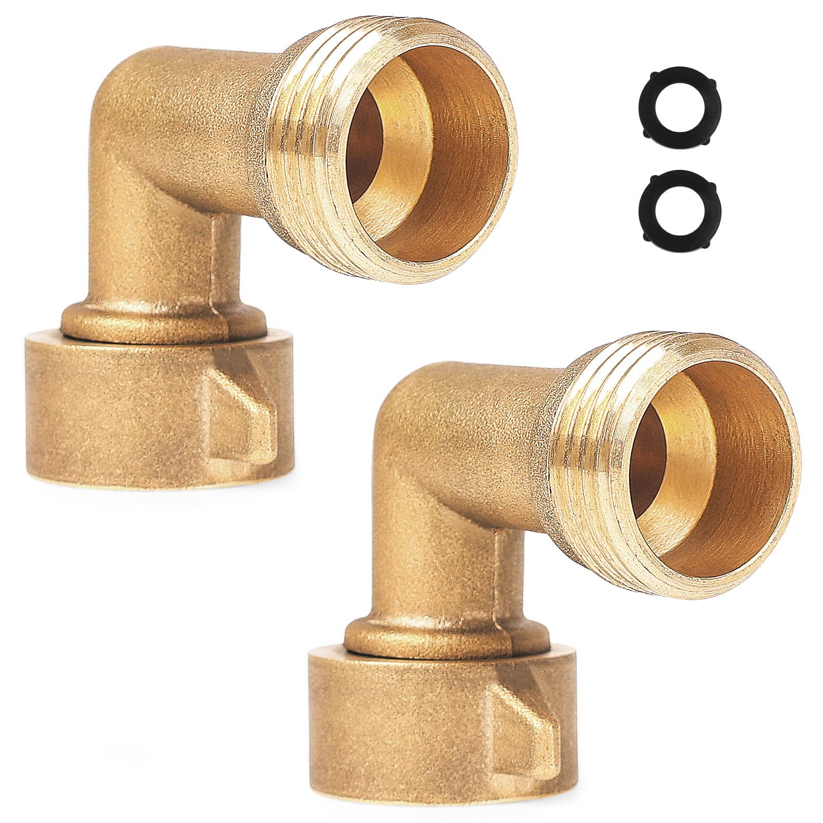 JuKonn,90 Degree Hose Elbow, Garden Hose Elbow For RV Water Hoses, 3/4" Solid Brass Hose Connect, Residential Outdoor Faucets, Rv Freshwater Hoses &Fittings 2 Pack