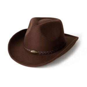 eogimi men & women's classic wide brim western felt cowboy cowgirl hat with belt buckle cow/coffee