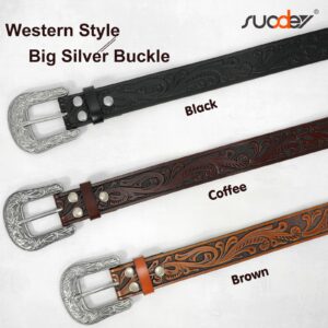 WOWOGO Western Belts for Women Men Cowboy Cowgirl Floral Engraved Leather Belt Strap Vintage Embossed Buckle