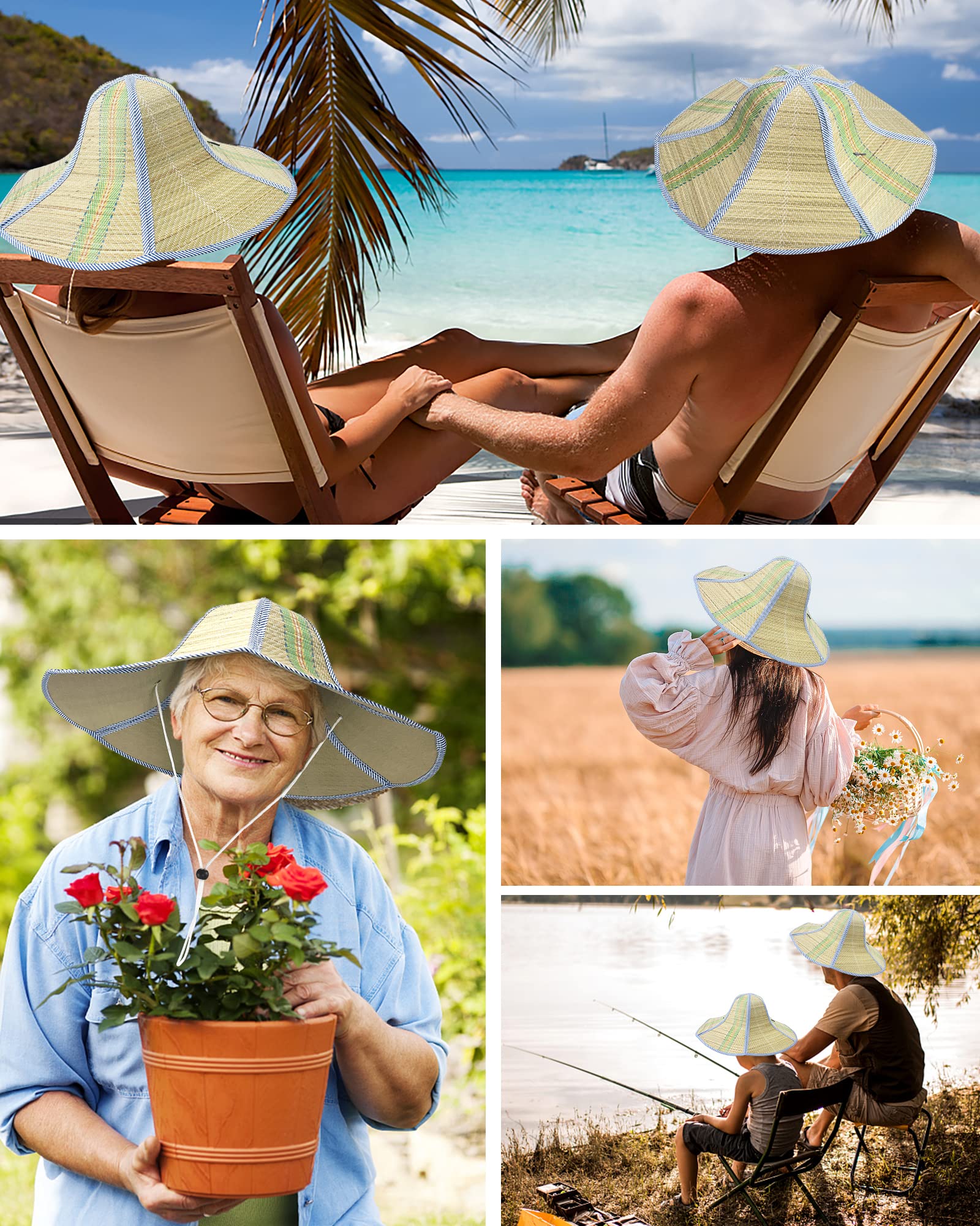 Foldable Straw Hat for Farmer Men Women Adult Fishing Sun Fan Cap Summer Cool Floppy Wide Brim Beach Hat Light Brown