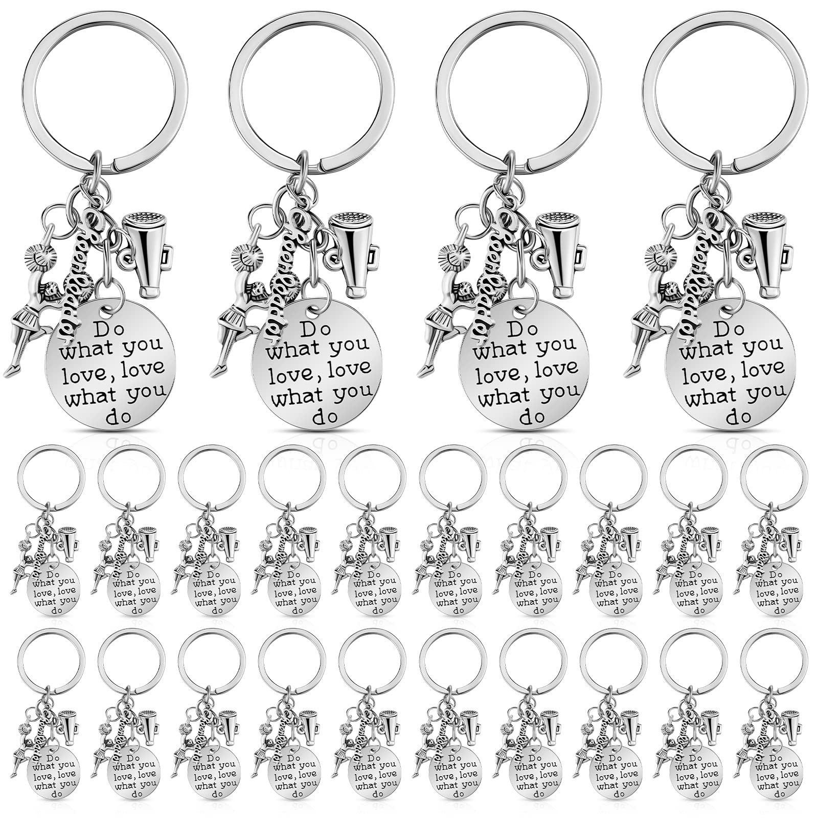 Henoyso Cheerleader Charm Keychain Cheerleading Gifts Cheer Stuff Cheer Team Gifts Cheer Jewelry for Girls Women (24 Pcs)