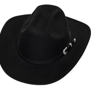 Western Cowboy Hat for Men Women - Classic Felt Wide Brim Fedora Hat with Belt Buckle Black