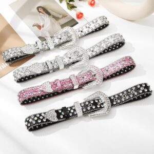 AWAYTR Rhinestone Belt for Women Men - Western Cowgirl Sequin Diamond Bling Studded Belts for Jeans Pants (100cm, Silver)